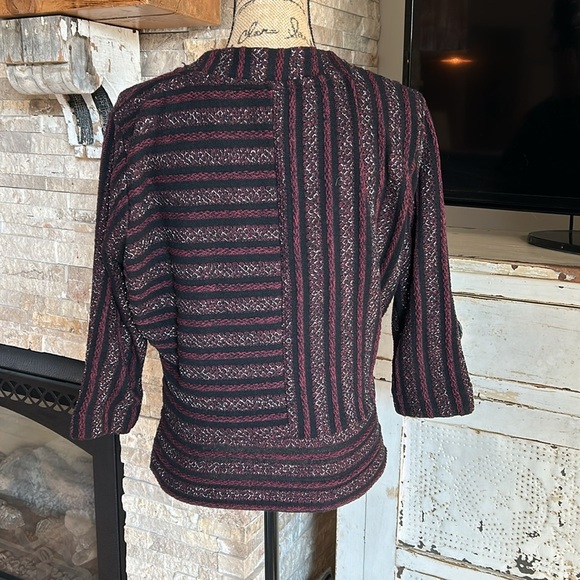 Anthropologie Akemi + Kin black maroon metallic mock neck 3/4 sleeve pullover - Picture 9 of 16